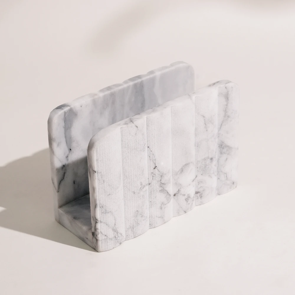 White Grey Marble with Ribs Edge Napkin Holder