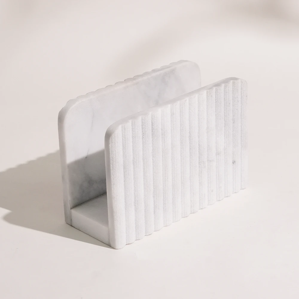 White Grey Marble with Ribs Edge Napkin Holder