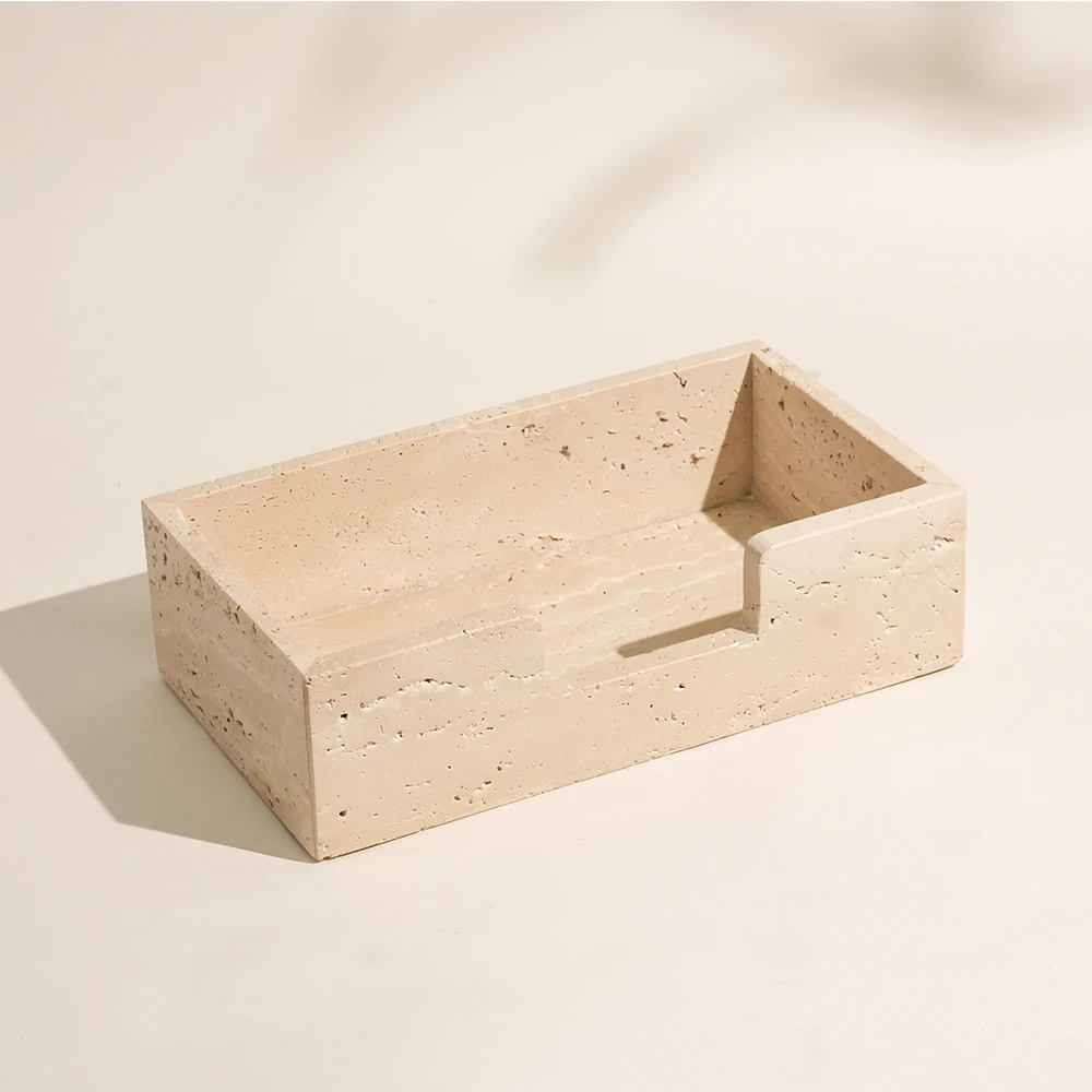 Travertine Rectangular Open Tissue Box