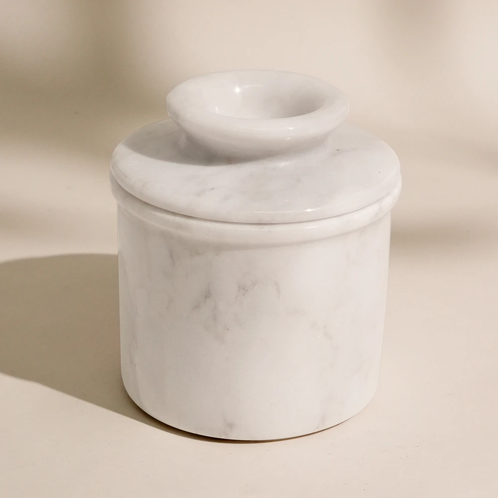 White Grey Marble Butter Keeper