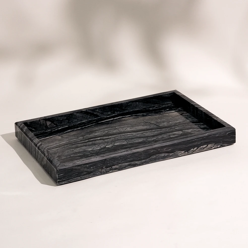 Ancien Wood Grain Rectangle Marble Tray
