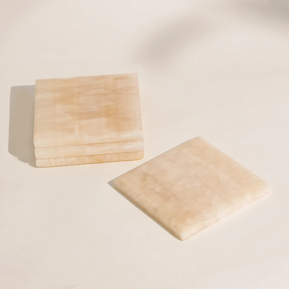Set Of 4 Beige Jade Coasters