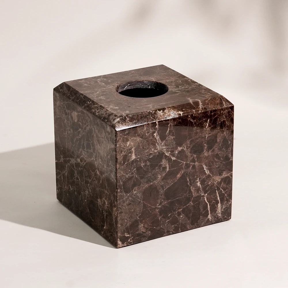 Dark Emperador Square Marble Tissue Box