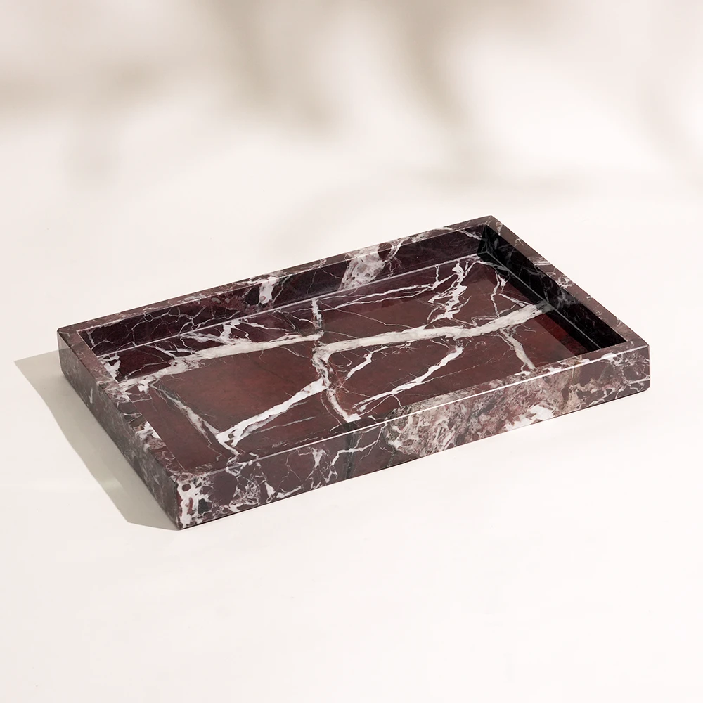 Luxury Rosso Levanto Rectangle Marble Tray
