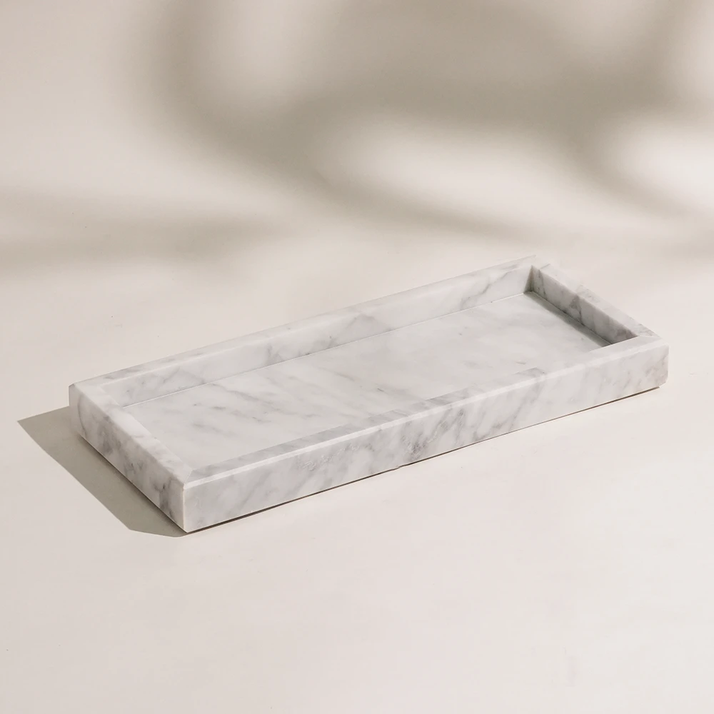 Carrara White Rectangle Marble Tray