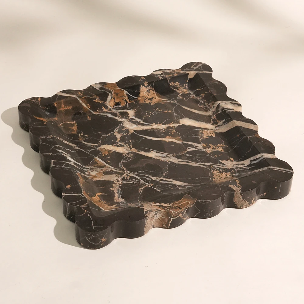 Portoro Square Marble Tray with Wave Edge
