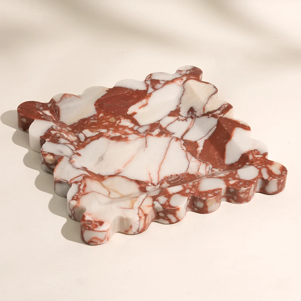 Red Square Marble Tray with Wave Edge