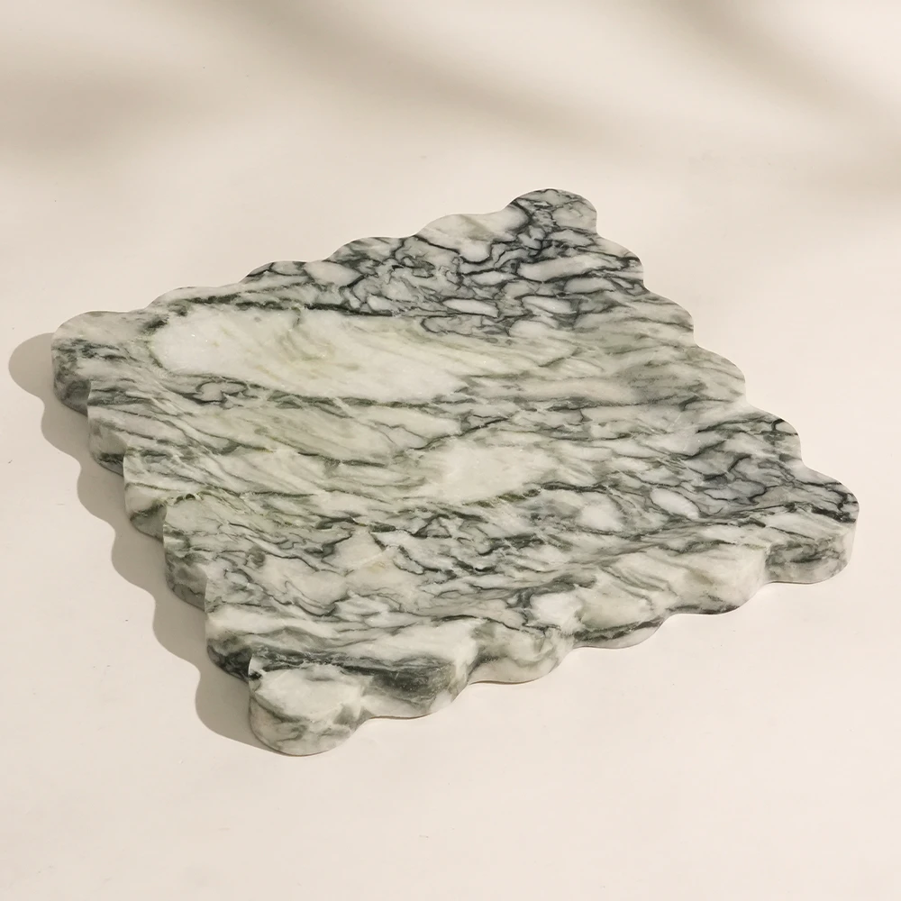 Green Emerald Square Marble Tray with Wave Edge