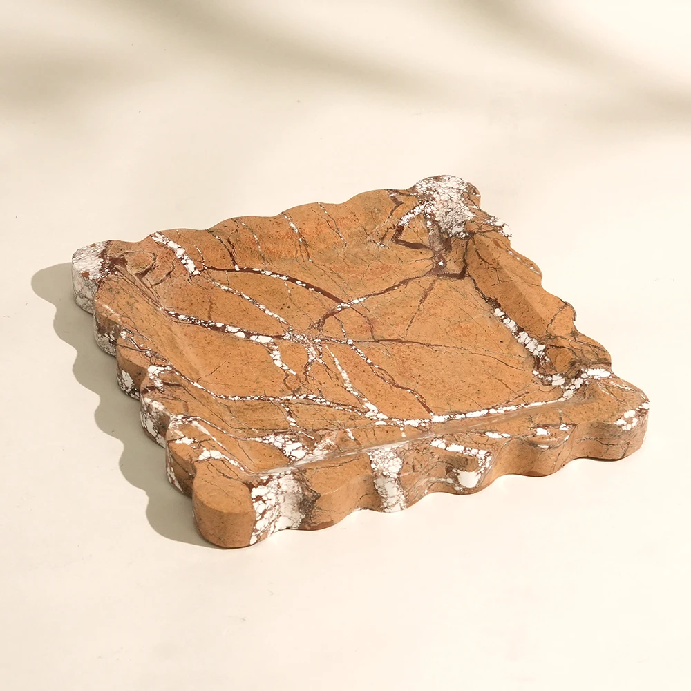 Rainforest Brown Square Marble Tray with Wave Edge