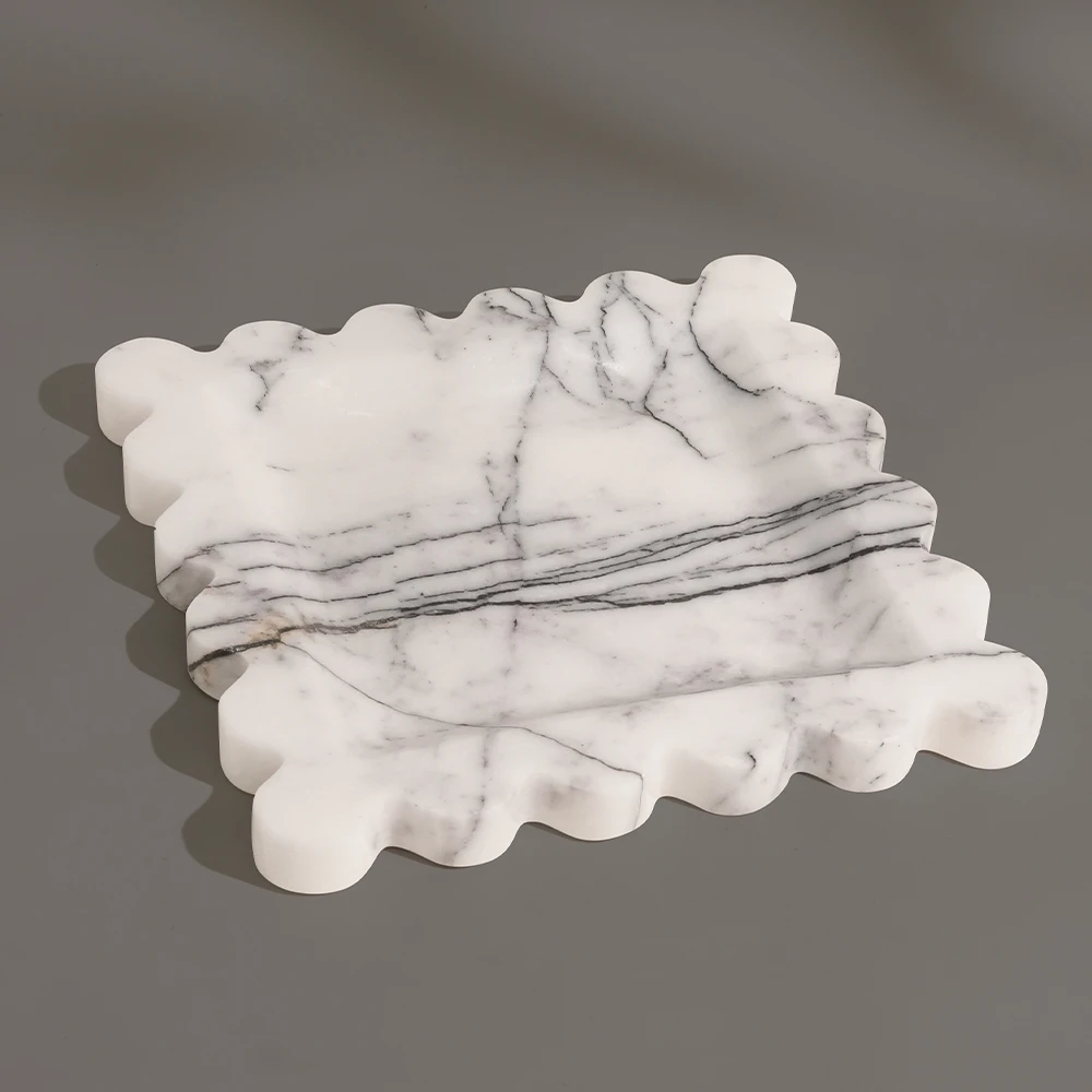 Lilac Marble Square Tray with Wave Edge