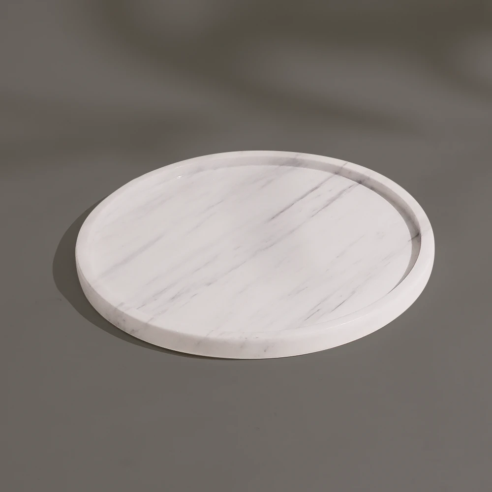 Carrara White Round Marble Tray