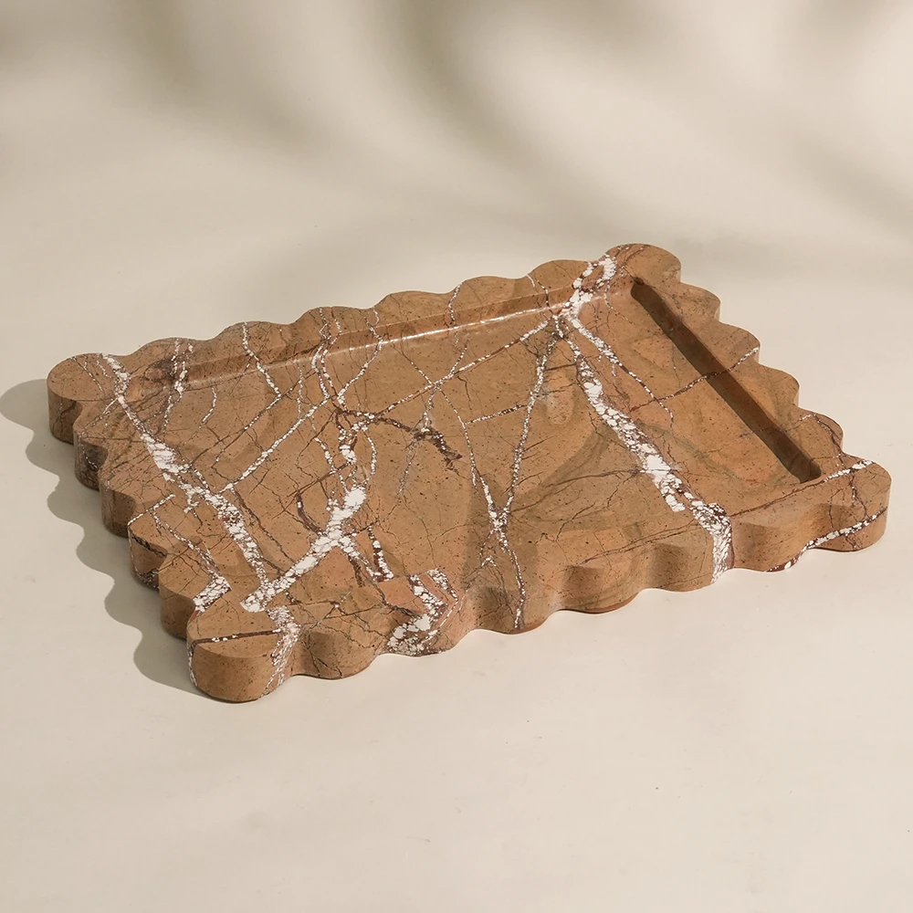 Rainforest Brown Rectangle Marble Tray with Wave Edge