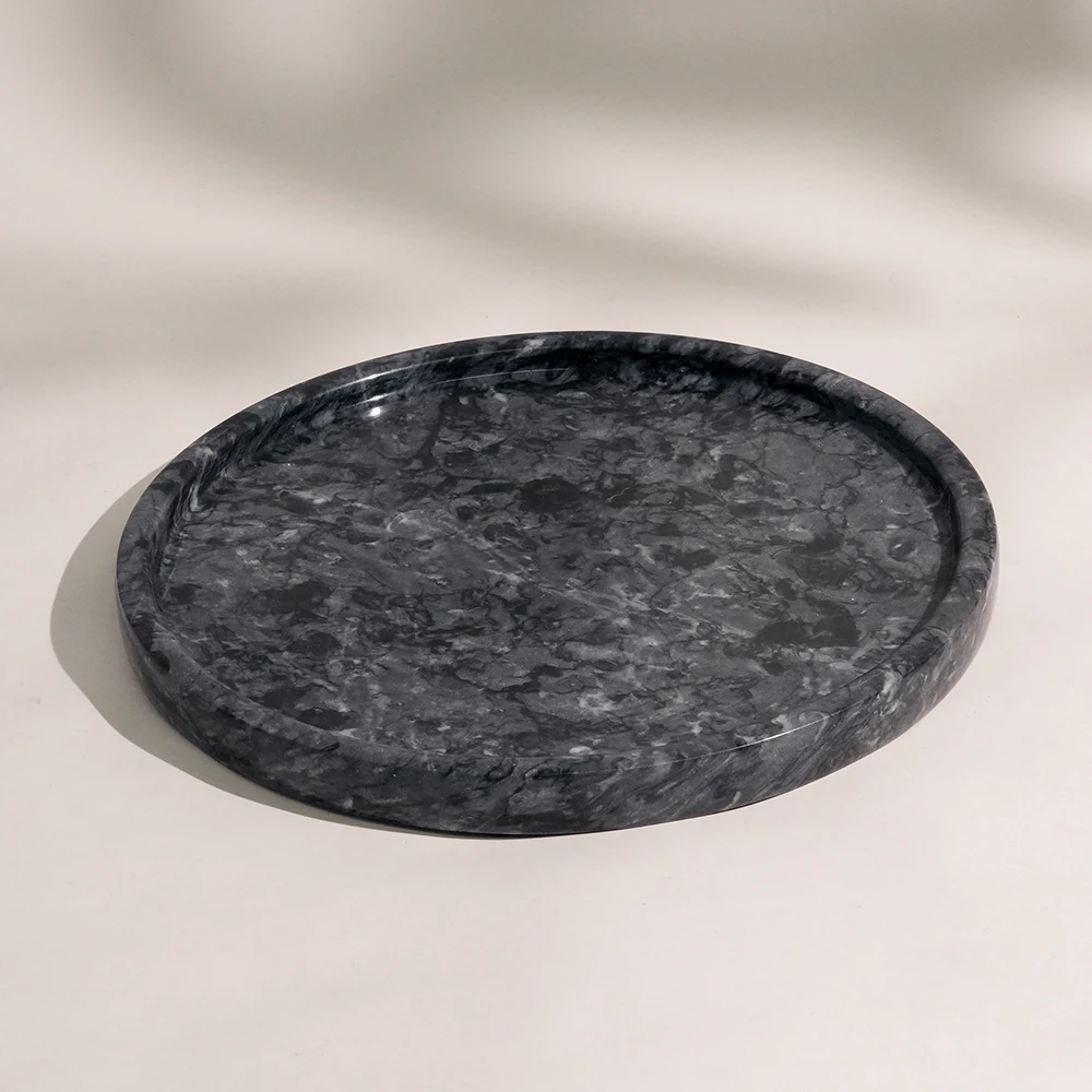 Dark Grey Round Marble Tray