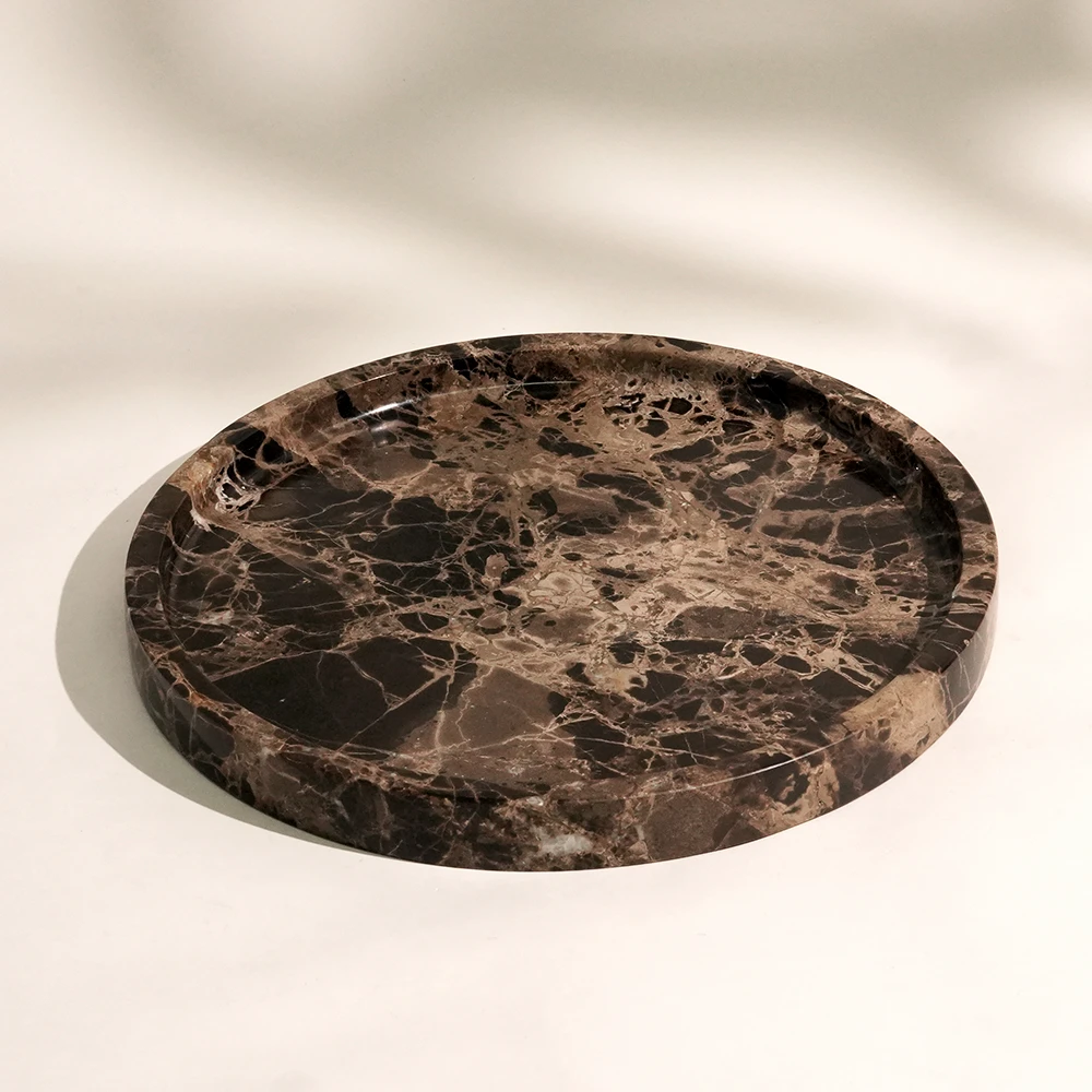 Dark Emperador Round Marble Tray