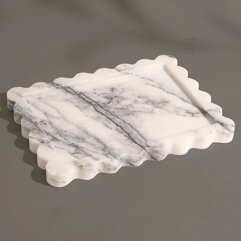 Lilac Rectangle Marble Tray with Wave Edge