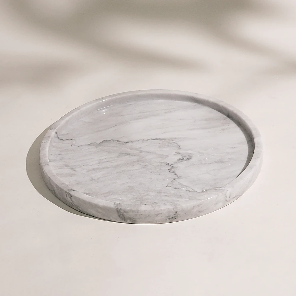 White Grey Round Marble Tray