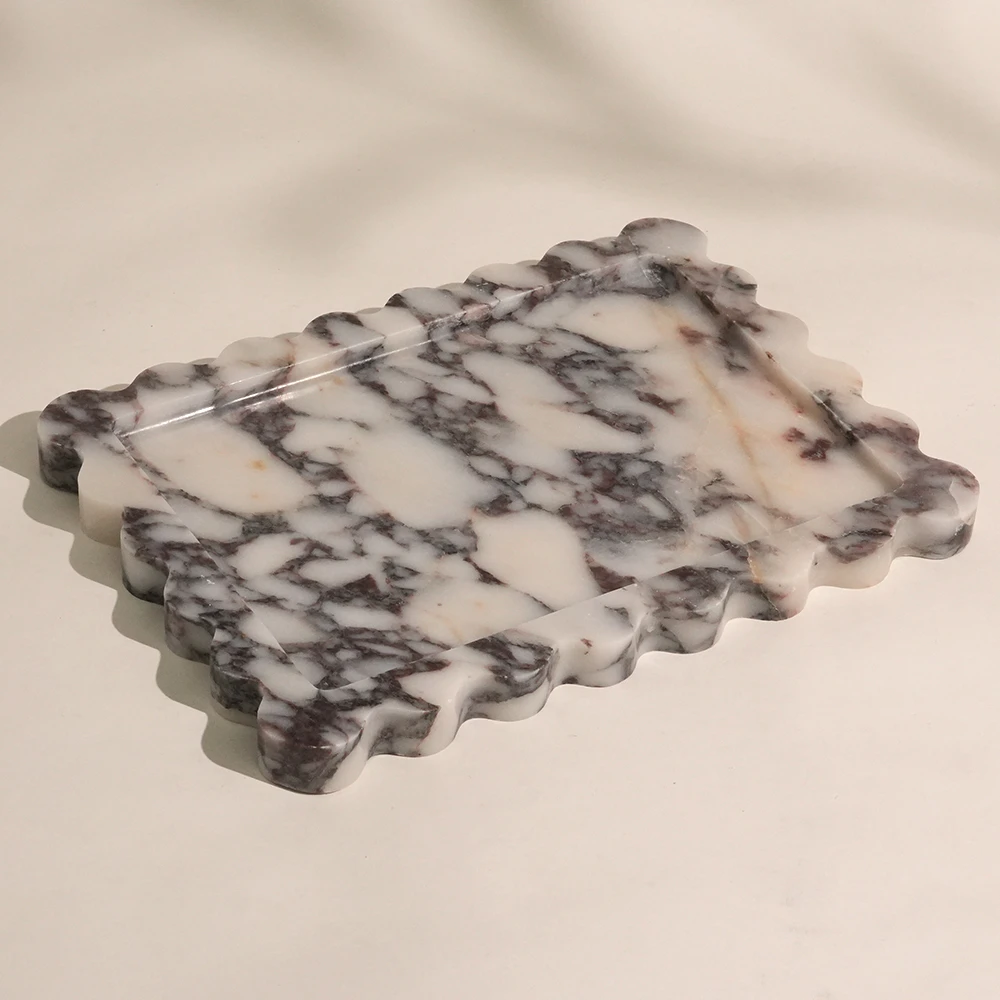 Calaclla Viola Rectangle Marble Tray with Wave Edge