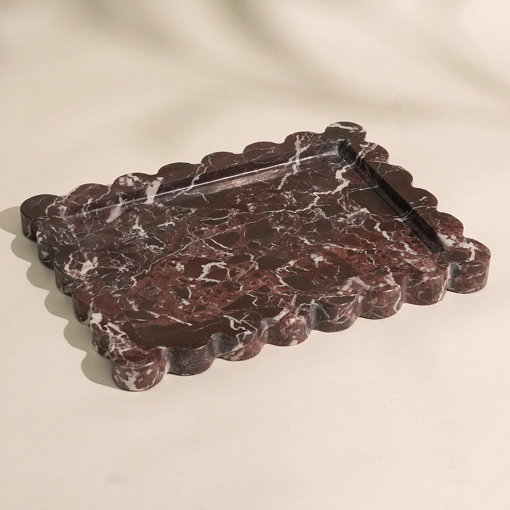 Rosa Levanto Rectangle Marble Tray with Wave Edge