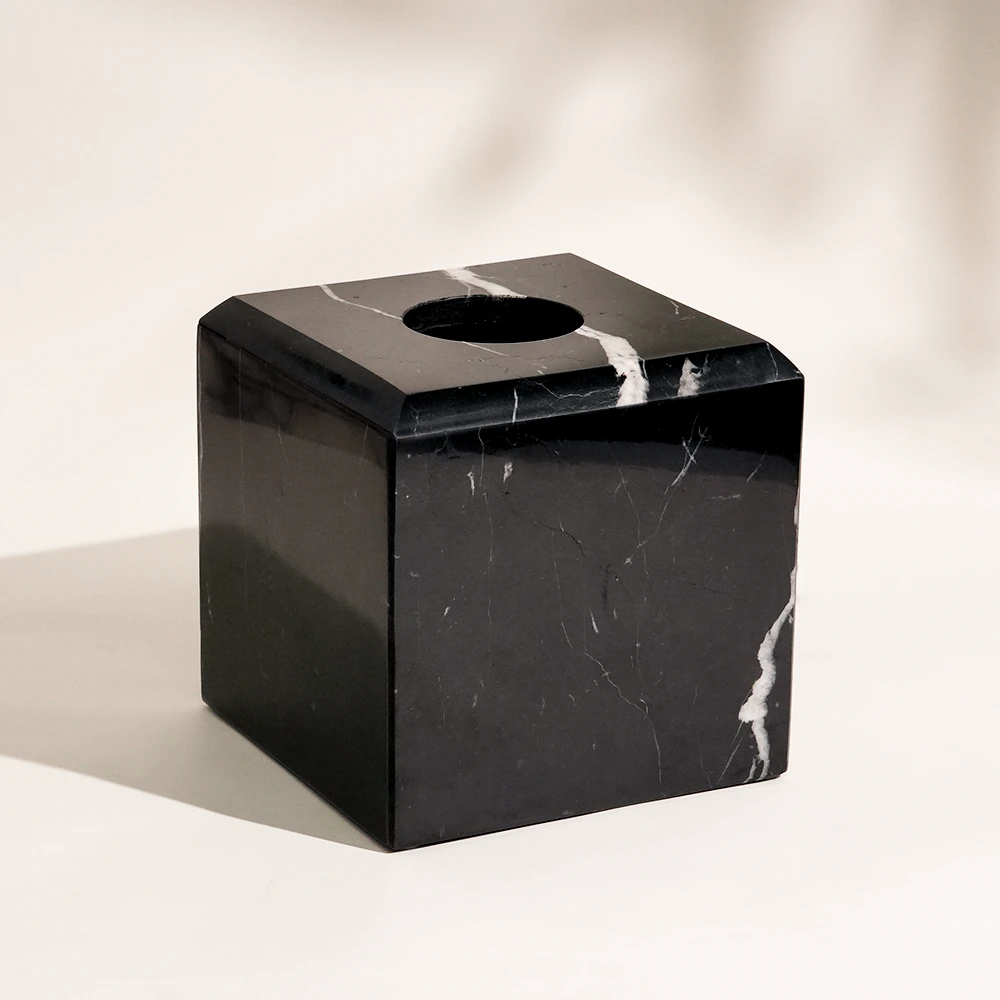Nero Marquina Marble Square Tissue Box