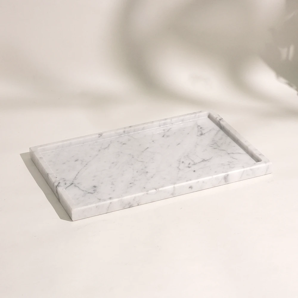 Carrara White Rectangle Marble Tray