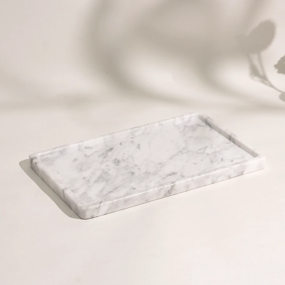 Carrara White Rectangle Marble Tray