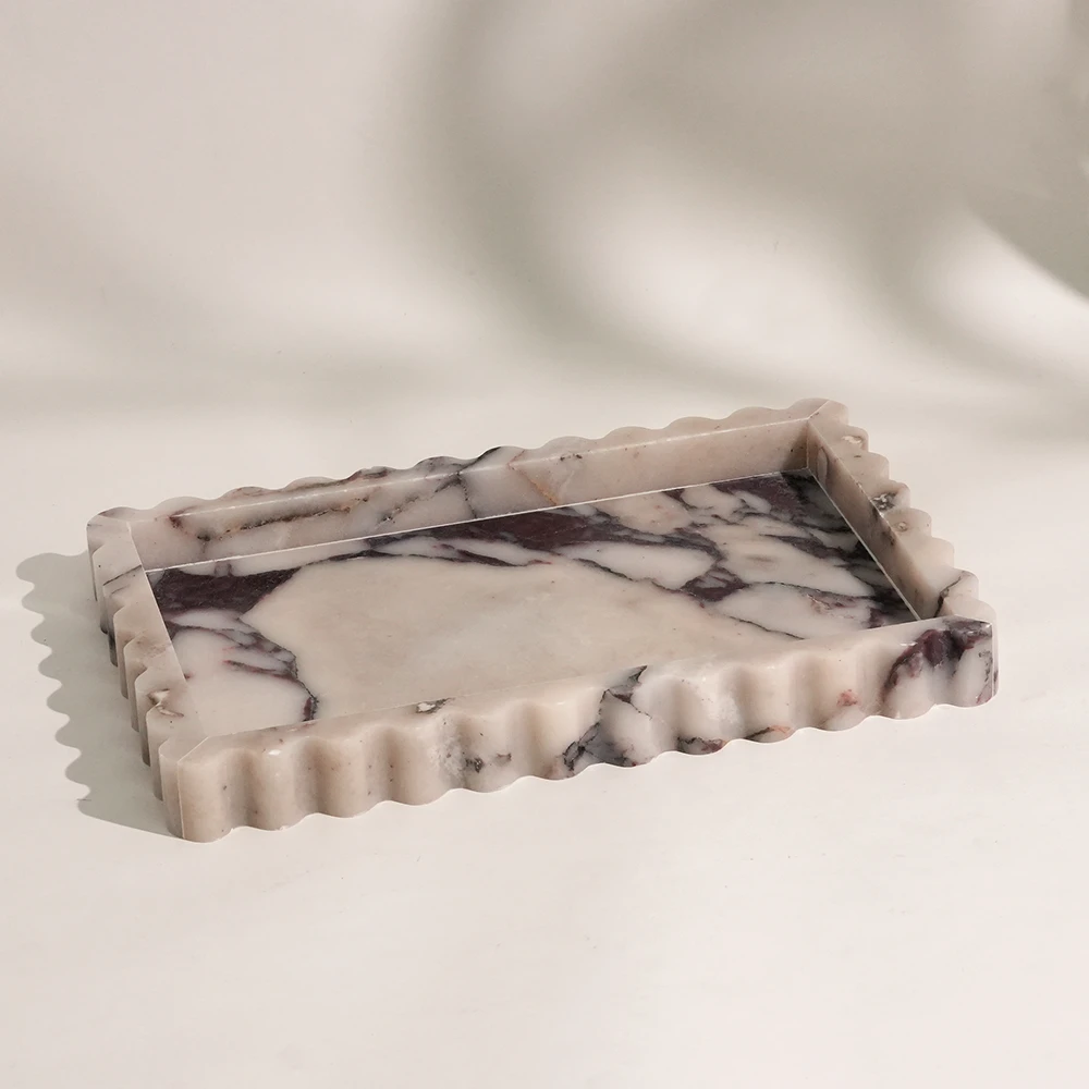 Calacatta Viola Rectangle Marble Tray  with Wave Edge