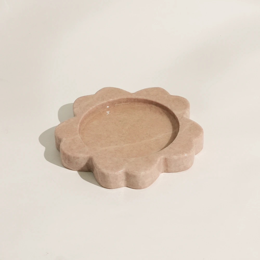 Pink Flower Edge Marble Jewelry Tray