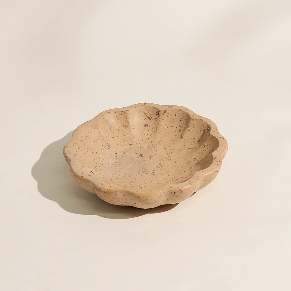 Mud Yellow Marble Jewelry Tray with Flower Edge