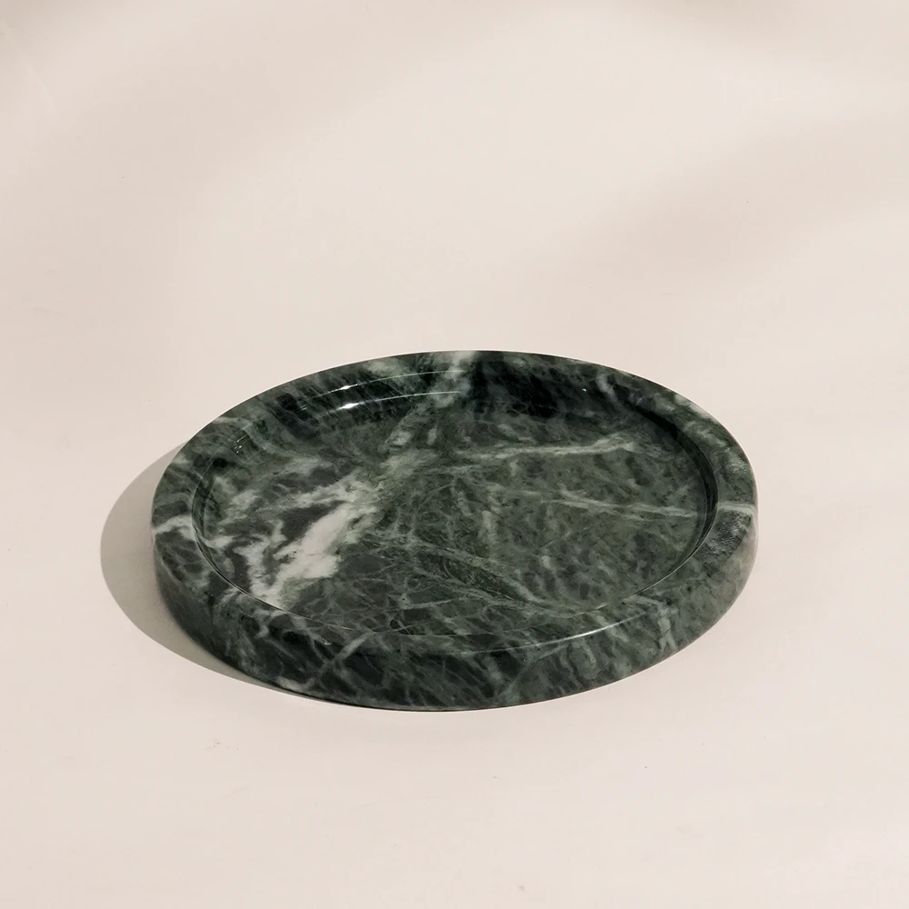 Green Marble Round Jewelry Tray