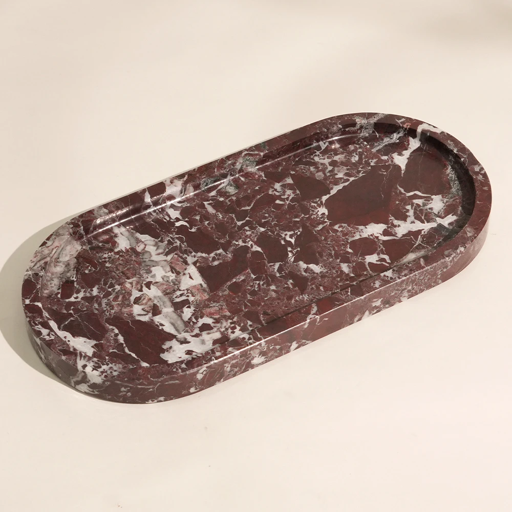 Rosso Levanto Oval Marble Tray