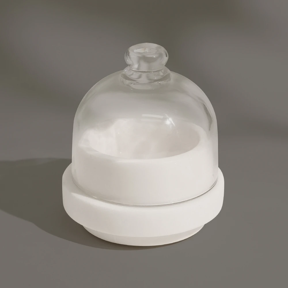 White Marble Butter Keeper with Glass Dome