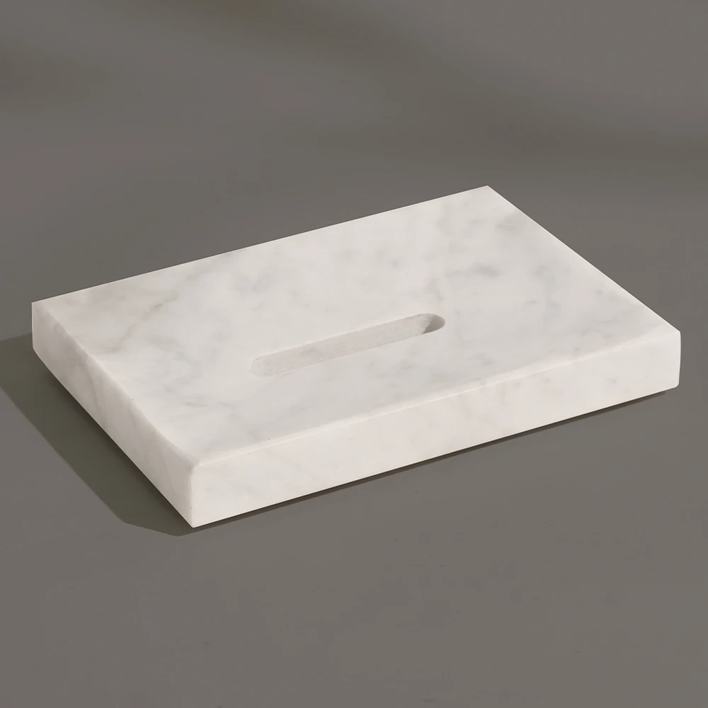 White Grey Rectangle Marble Soap Dish