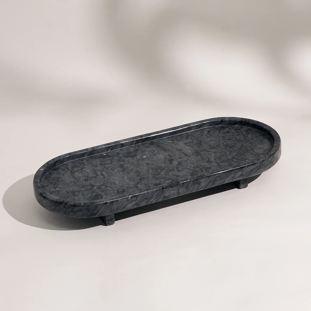 Dark Grey Marble Tray with Two pcs Stone Feets