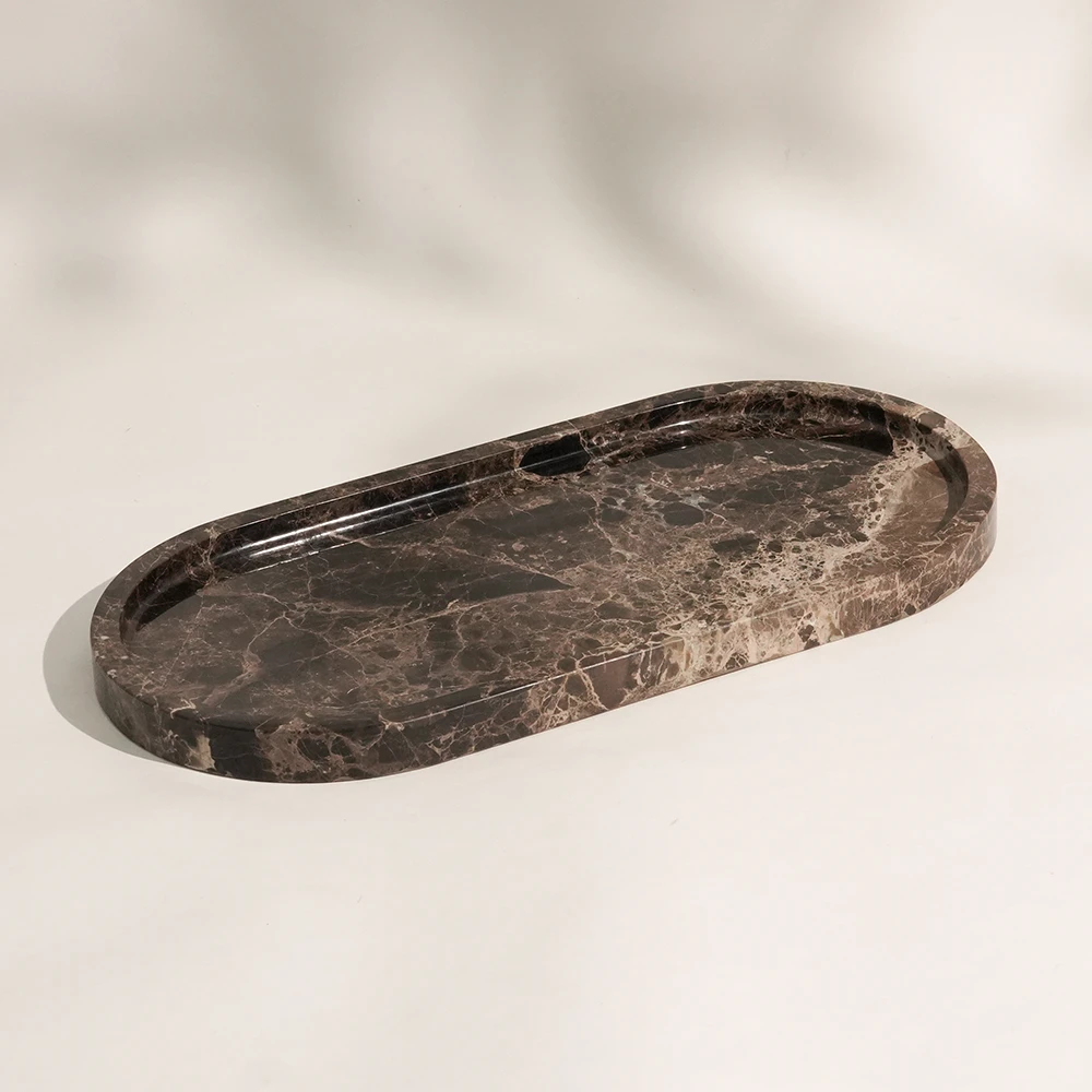 Dark Emperador Oval Marble Tray