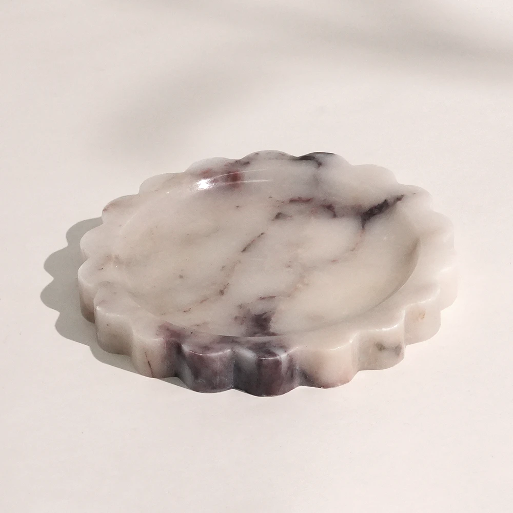 Calacatta Viola Round Marble Tray With Wave Edge