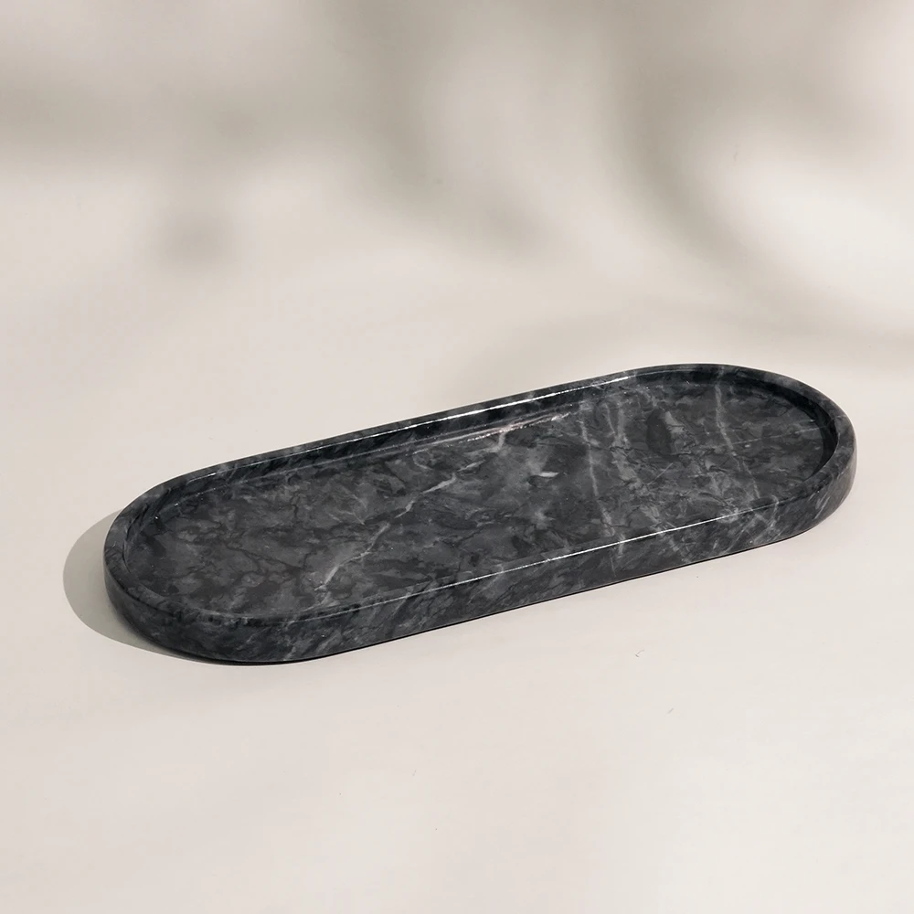Dark Grey Oval Marble Tray