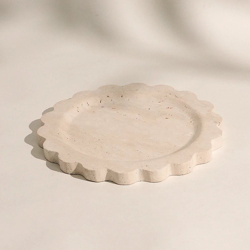 Travertine Round Tray with Wave Edge