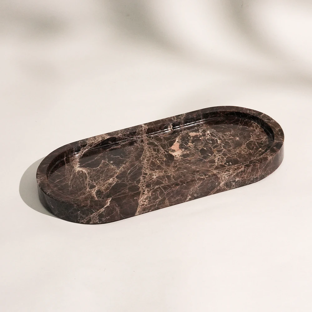Dark Emperador Oval Marble Tray