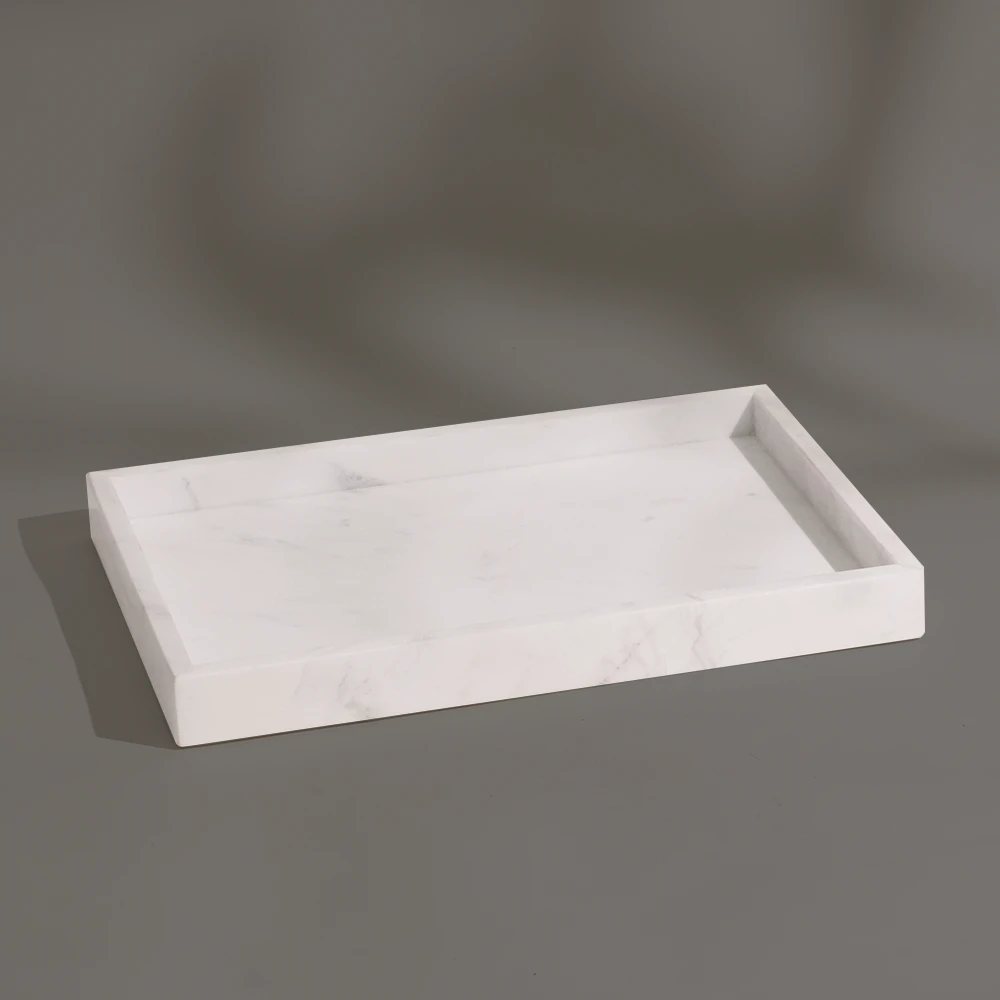 Jazz White Rectangle Marble Tray