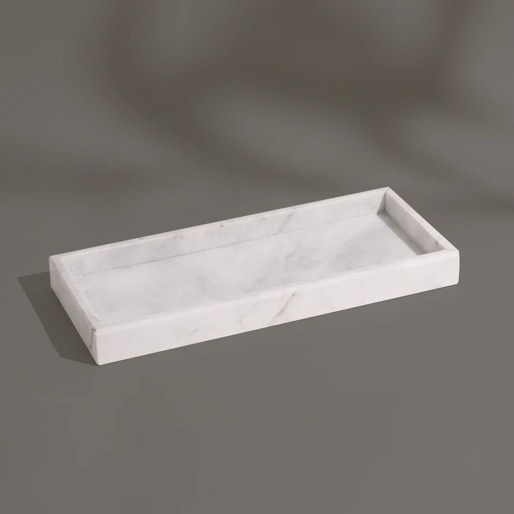 White Grey Rectangle Marble Tray