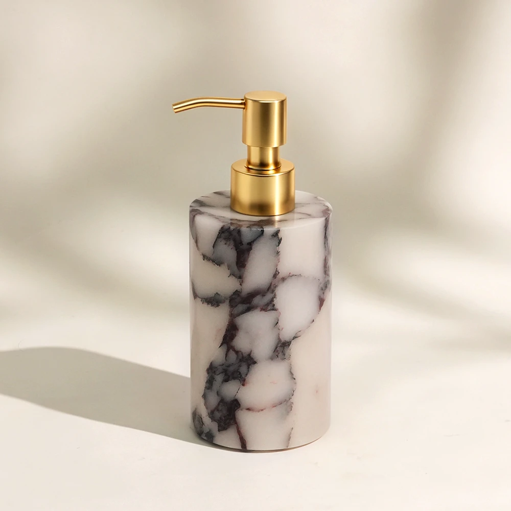Calacatta Viola Cylinder-Shaped Dispenser with Zinc Alloy Pump