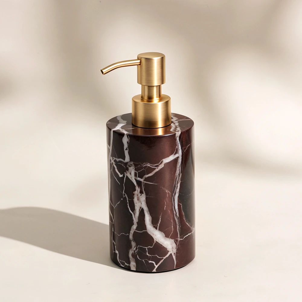 Rosa Levanto Cylinder-Shaped Marble Dispenser with Zinc Alloy Pump