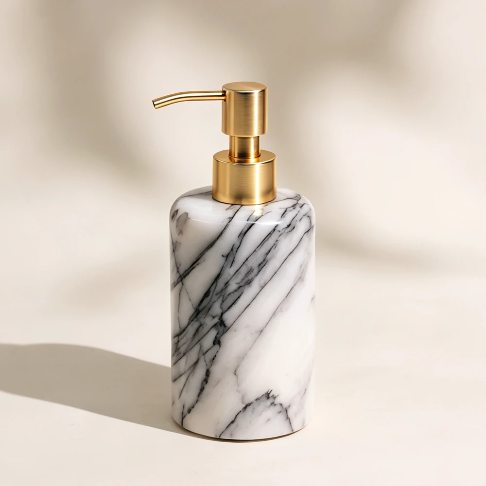 Lilac Cylinder-Shaped Mable Dispenser with Zinc Alloy Pump