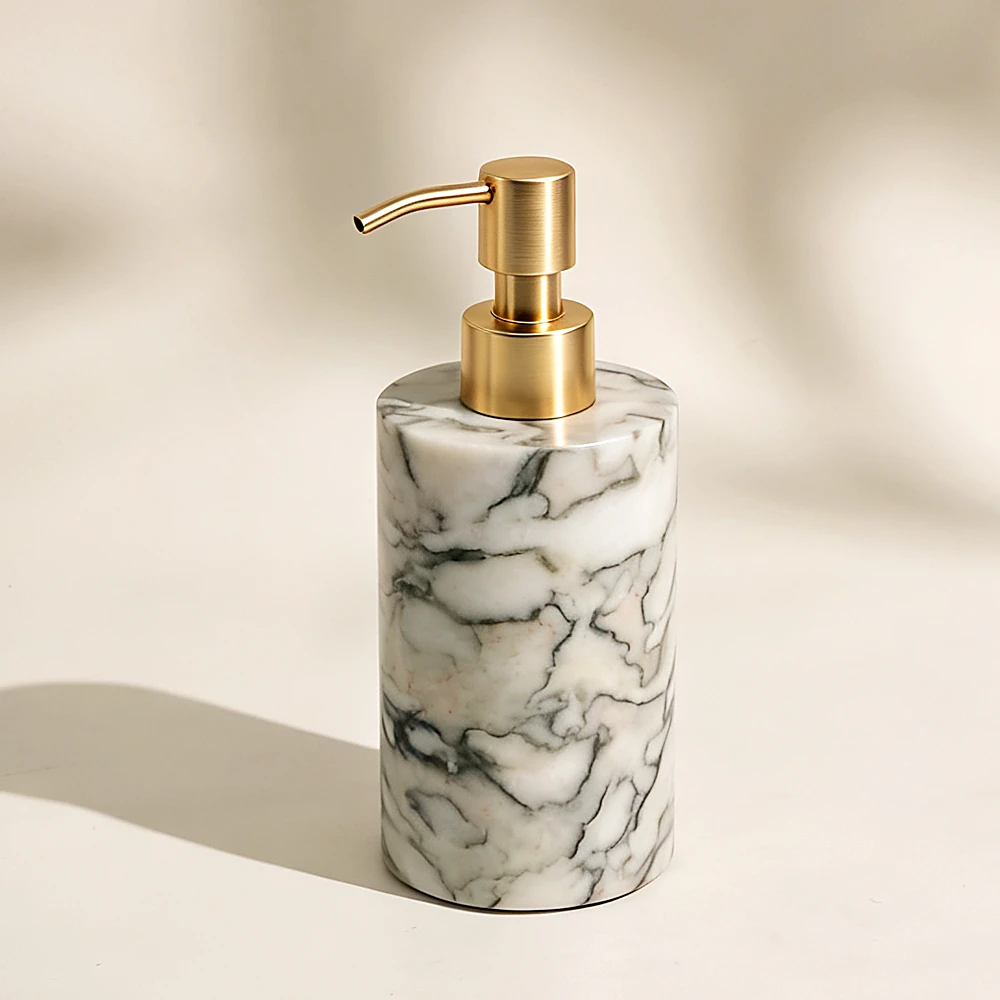 Green Emerald Cylinder-Shaped Emerald Mable Dispenser with Pump