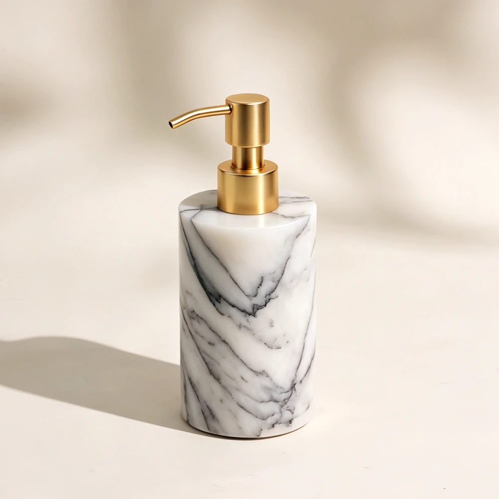 Lilac Cylinder-Shaped Mable Dispenser with Zinc Alloy Pump
