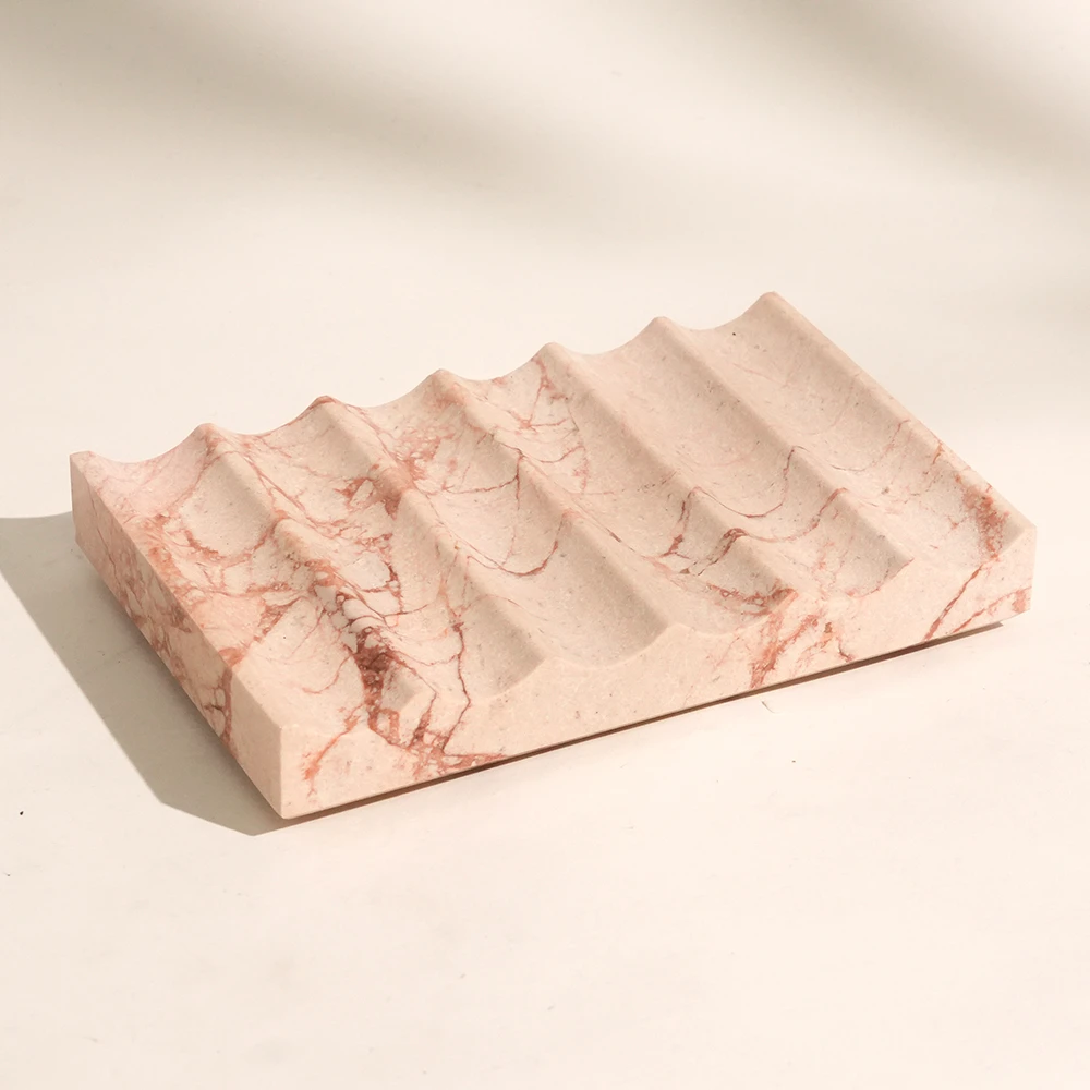 Bulgari Pink Marble Soap Dish with Wavy
