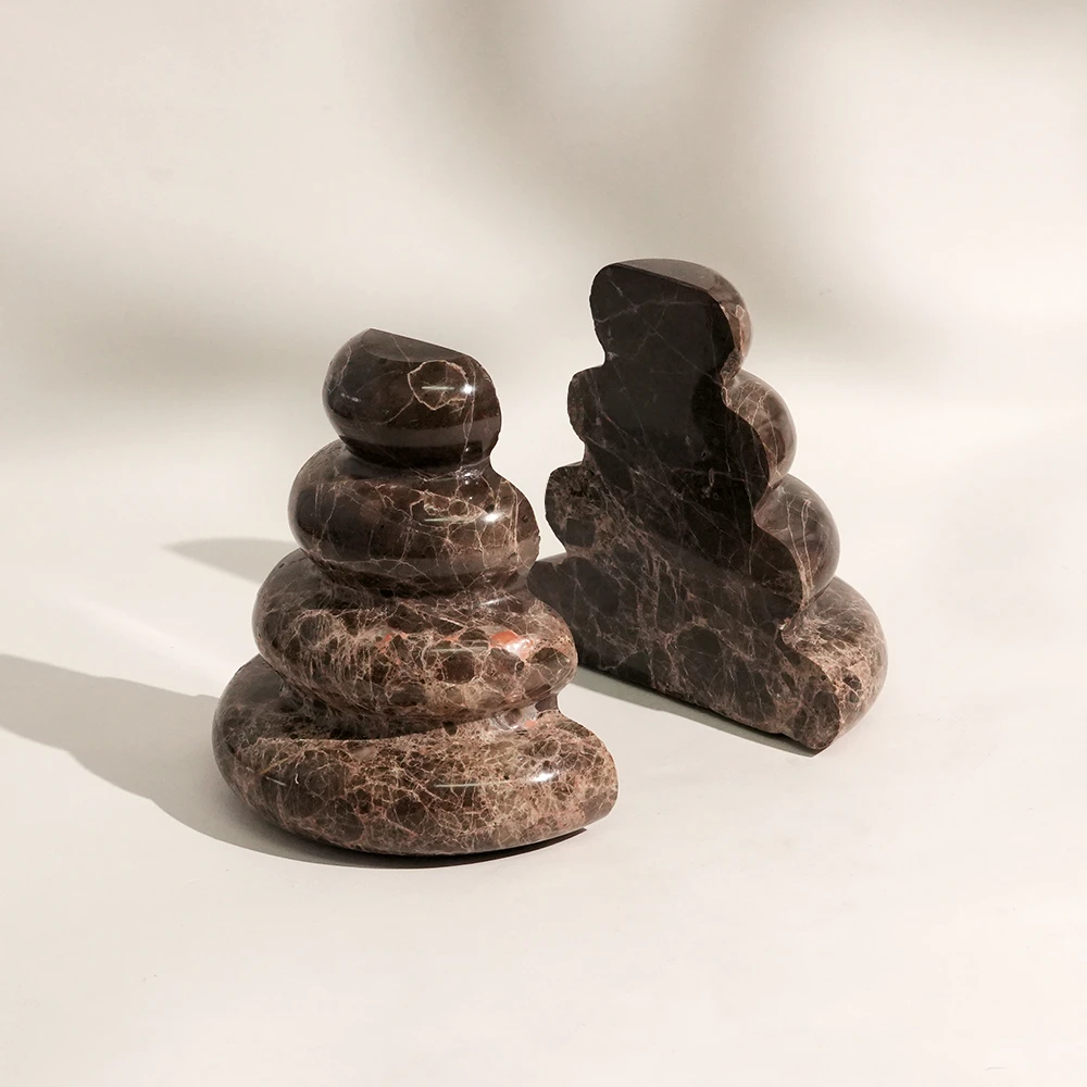 Set of 2 Dark Emperador Marble Bookends