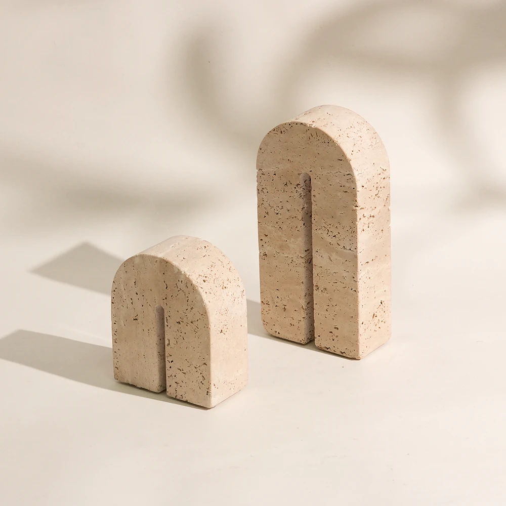 Set of 2 Travertine Bookends