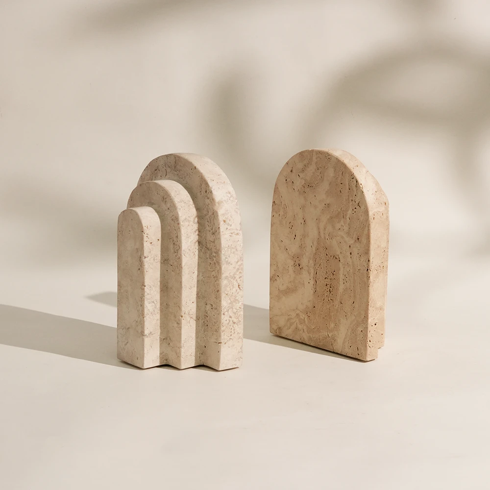 Set of 2 Travertine Bookends