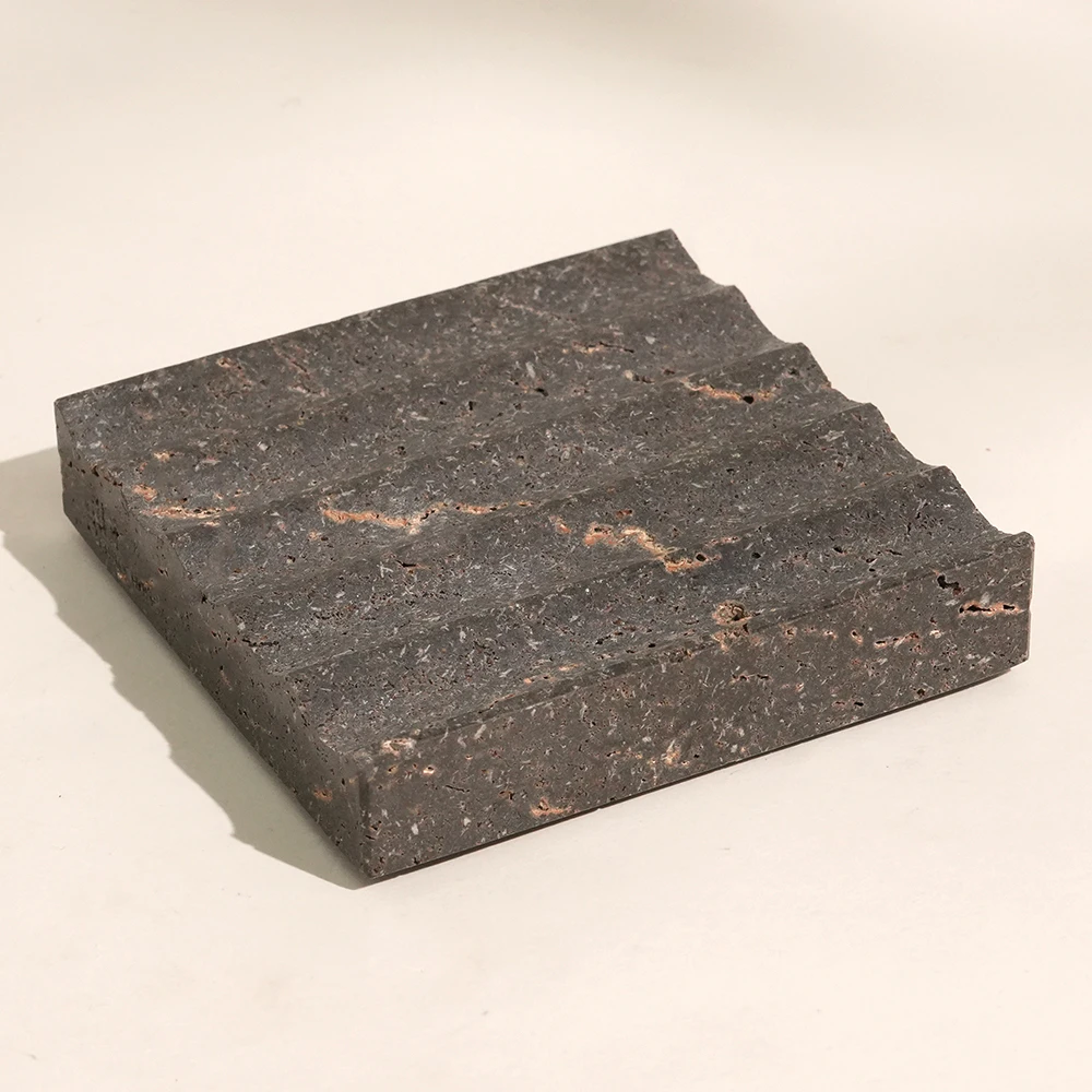 Black Travertine Square Soap Dish